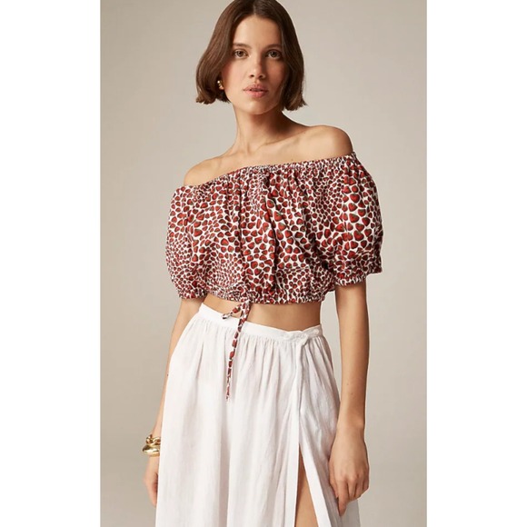 J. Crew Tops - J. Crew Cinched-Waist Cropped Top in Strawberry Swirl Cotton Poplin XXS Print